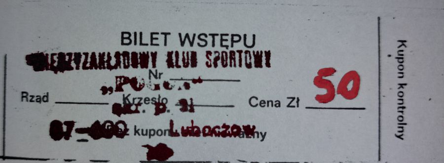 Bilet wstępu ma mecz piłki nożnej Pogoni Lubaczów z 1985 r.
