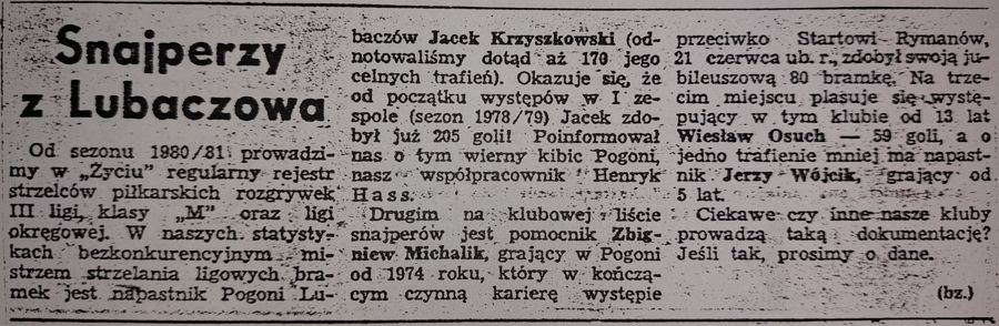 Mistrz strzelania ligowych bramek Jacek Krzyszkowski – 205 goli z Pogoni Lubaczów