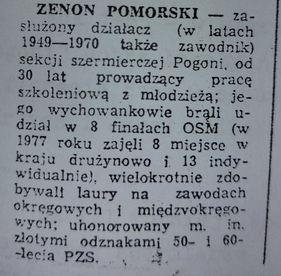 Trener szermierzy Pogoni Lubaczów - Zenon Pomorski